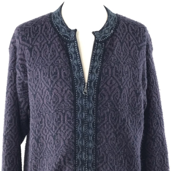 Alpaca Nature Purple Alpaca Wool Fully Lined Front Zip Sweater Jacket Size L - Picture 3 of 16
